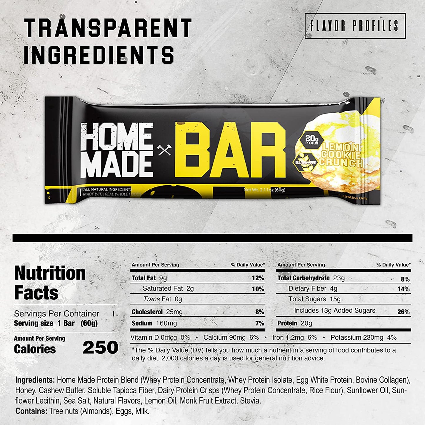 Axe & Slede - Home Made Protein & Snack Bar - Lemon Cookie Crunch, (12) Bars
