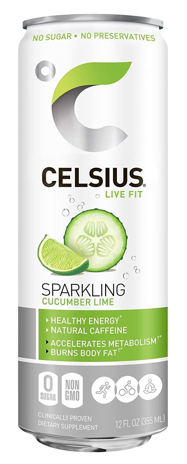 CELSIUS Sparkling, Sweetened with Stevia, Fitness Drink, Zero Sugar, 12oz. Slim Can | Cucumber Lime (Pack of 24)
