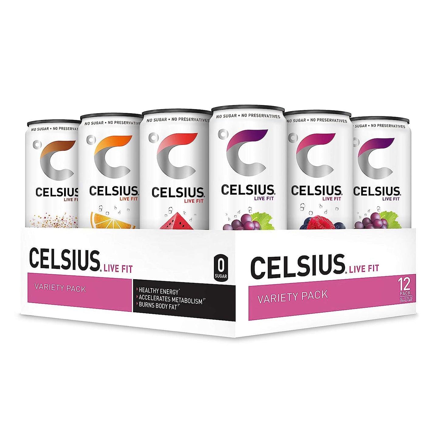 CELSIUS Sparkling Fitness Energy Drink, Zero Sugar, 12oz Slim Cans - Assorted Flavors Variety Pack (Pack of 12)ns