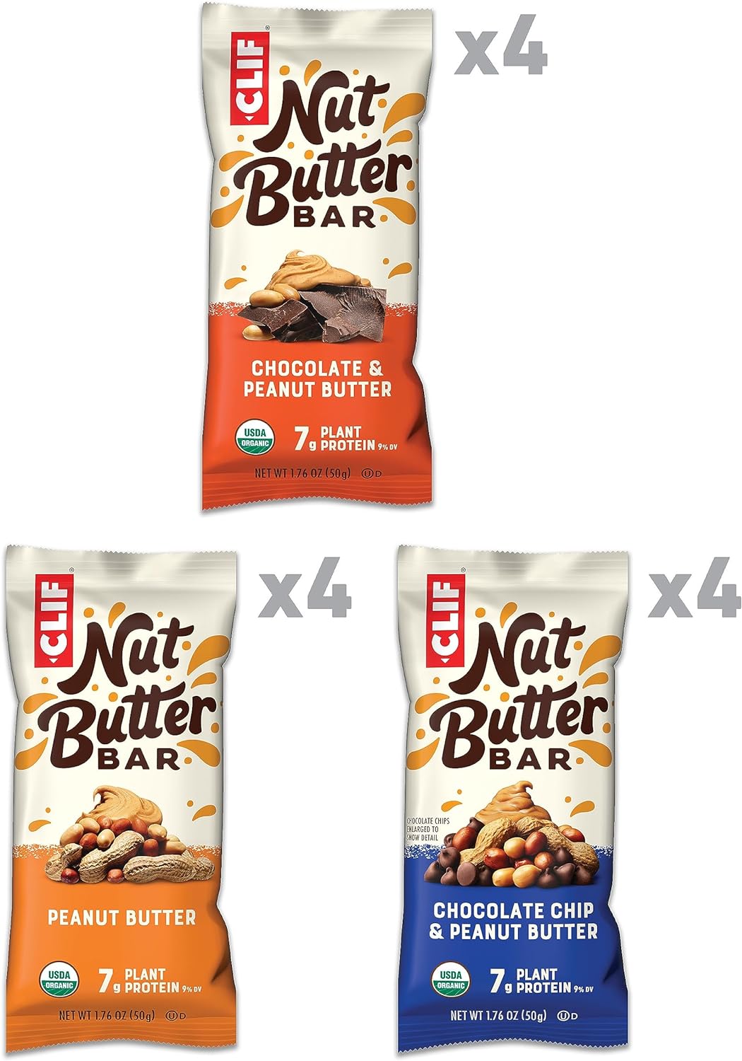 CLIF Nut Butter Bar - Organic Snack Bars - Variety Pack - Organic - Plant Protein - Non-GMO (1.76 Ounce Protein Snack Bars, 12 Count)