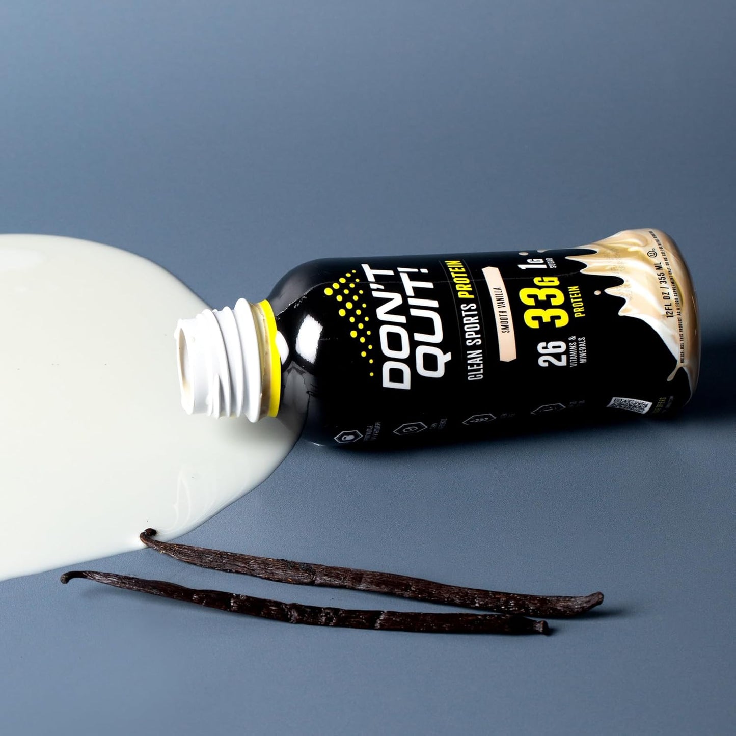 DON’T QUIT Clean Sports Protein Shake - 33 Grams of Protein Per Serving with 26 Vitamins and Minerals and Only 1 Gram of Sugar - No Artificial Colors, Flavors, or Sweeteners (Rich Chocolate, 12 Pack)