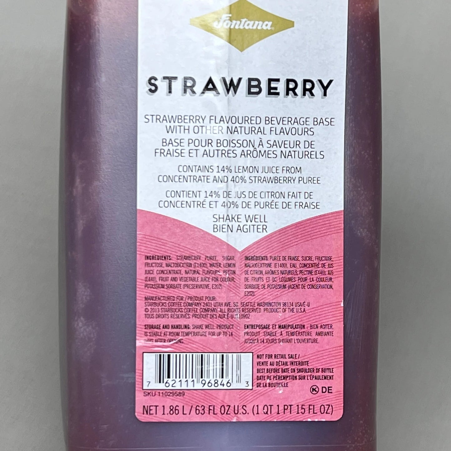 Starbucks Fontana Sauce - Beverage & Dessert Base | Strawberry, 63oz, With Pump