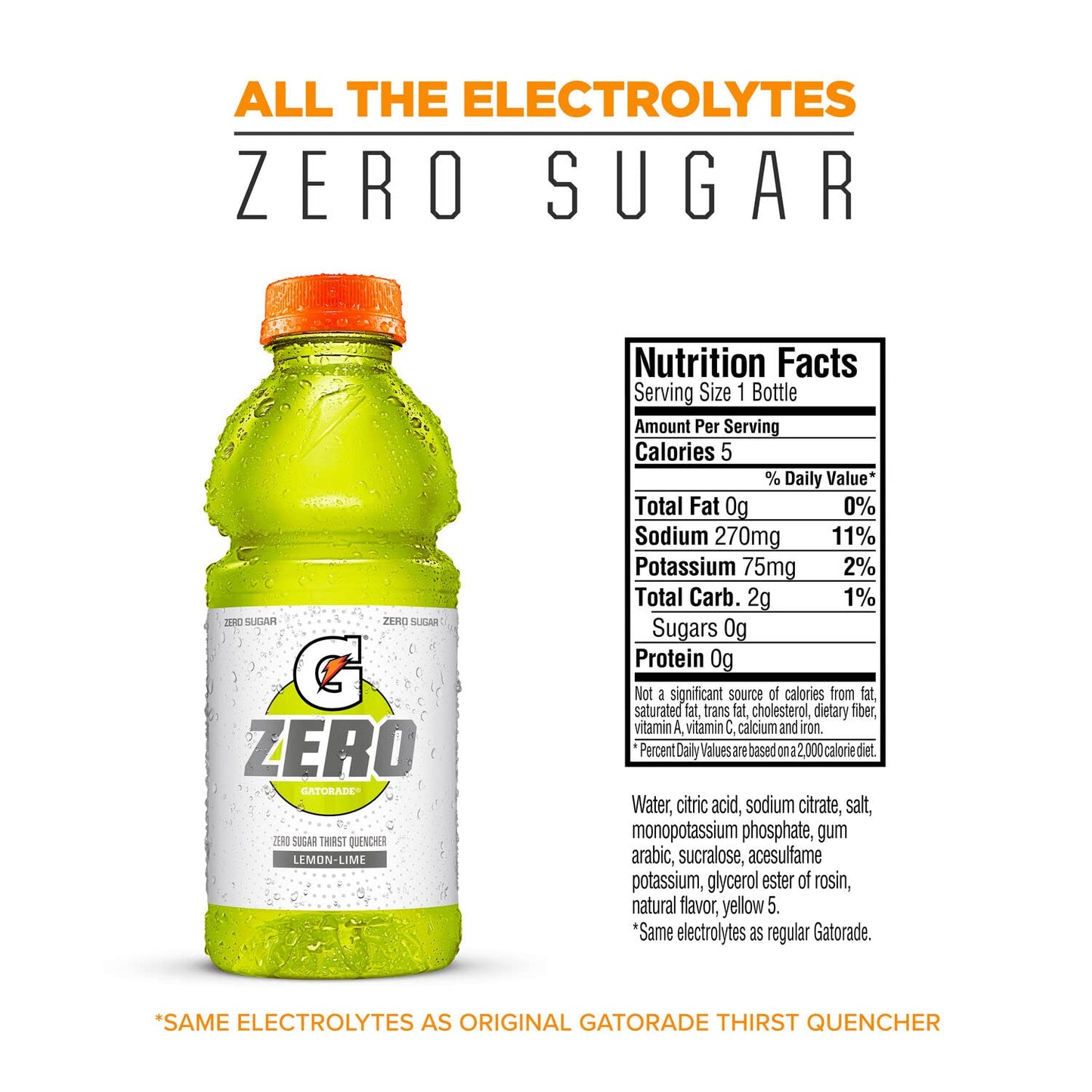 Gatorade Zero Sugar Thirst Quencher, Lemon-Lime, 20 Fl Oz (Pack of 12)