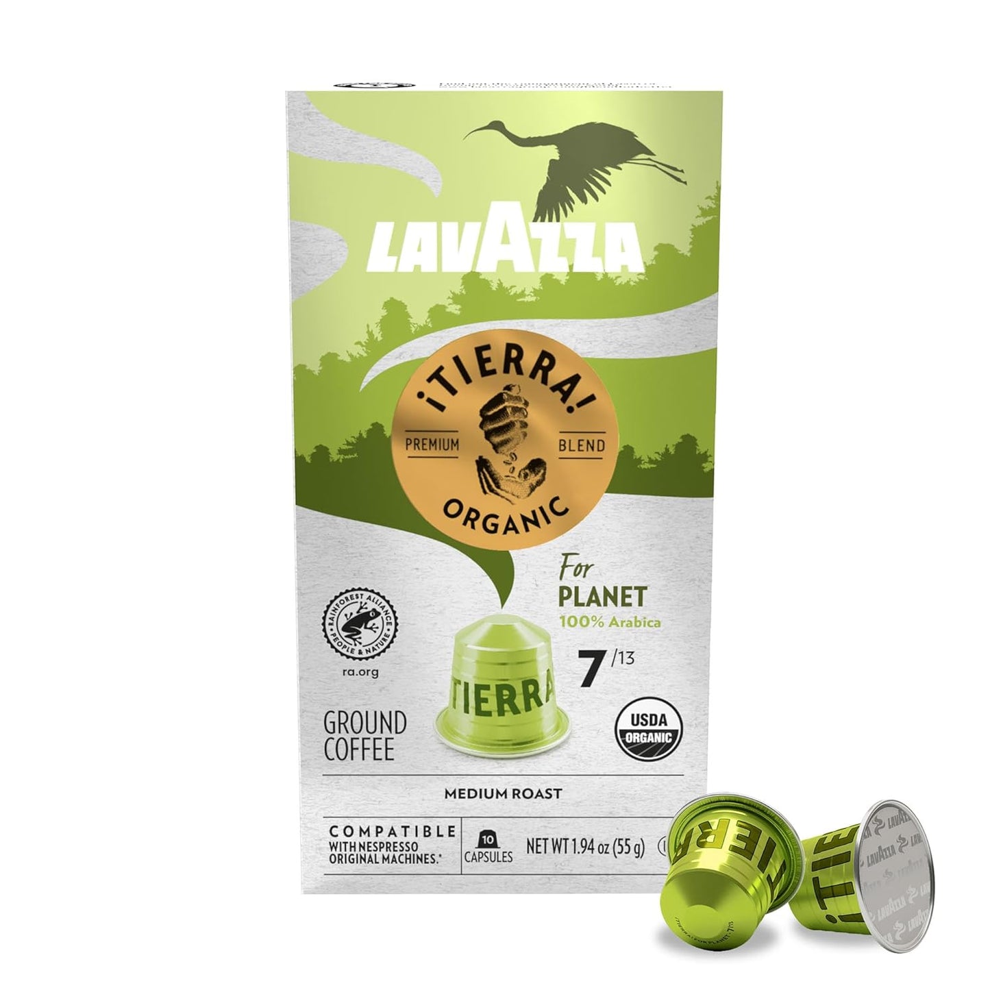 Lavazza ¡Tierra! for Planet Aluminum Capsules Compatible with Nespresso* Original Machines, Medium Espresso Roast, 100% Arabica (60 Capsules)