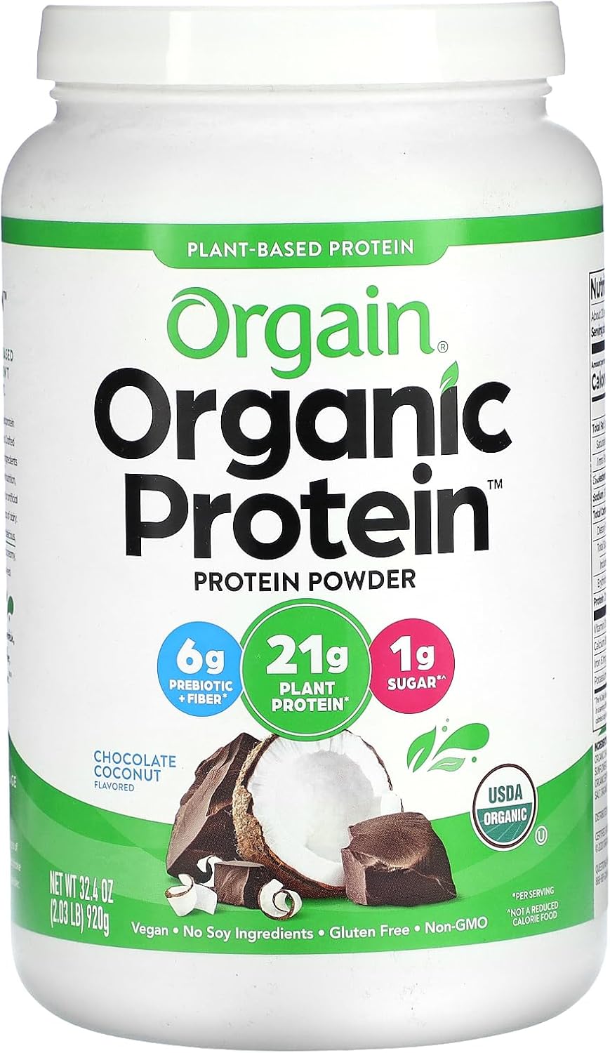 ORGAIN - Organic Protein Powde - Plant Based, Vegan, 21g Protein - Chocolate Coconut, 2.03 LBS (920 g)