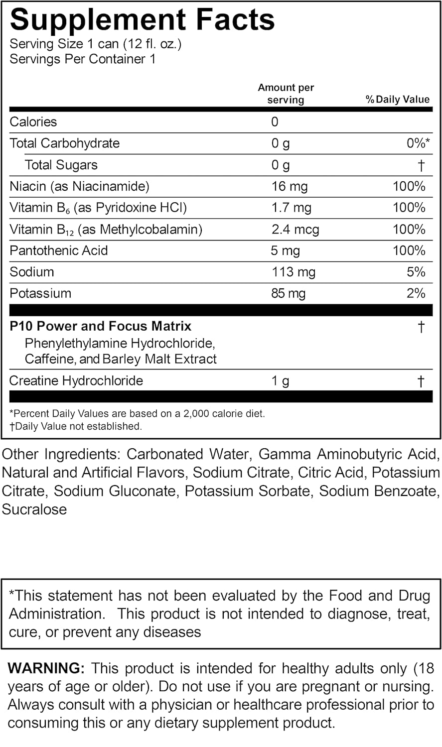 P10 Performance - Active Fuel Fitness Recovery Energy Drink, B Vitamins, Electrolytes for Hydration Recovery, Zero Sugar & Zero Calories, 150mg Caffeine - Cherry Lime, 12oz Cans (12 Pack)