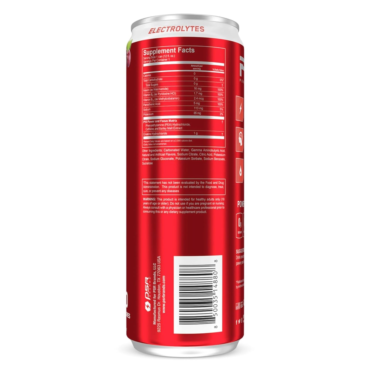 P10 Performance - Active Fuel Fitness Recovery Energy Drink, B Vitamins, Electrolytes for Hydration Recovery, Zero Sugar & Zero Calories, 150mg Caffeine - Cherry Lime, 12oz Cans (12 Pack)
