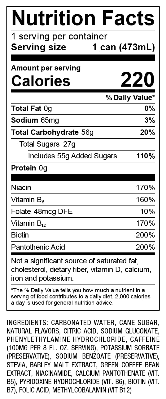 Patria Energia Pura Drink - 100% Natural Flavors, Cane Sugar- 200mg of Caffeine - 16oz Cans, Natural Orange Flavor (12 Pack)