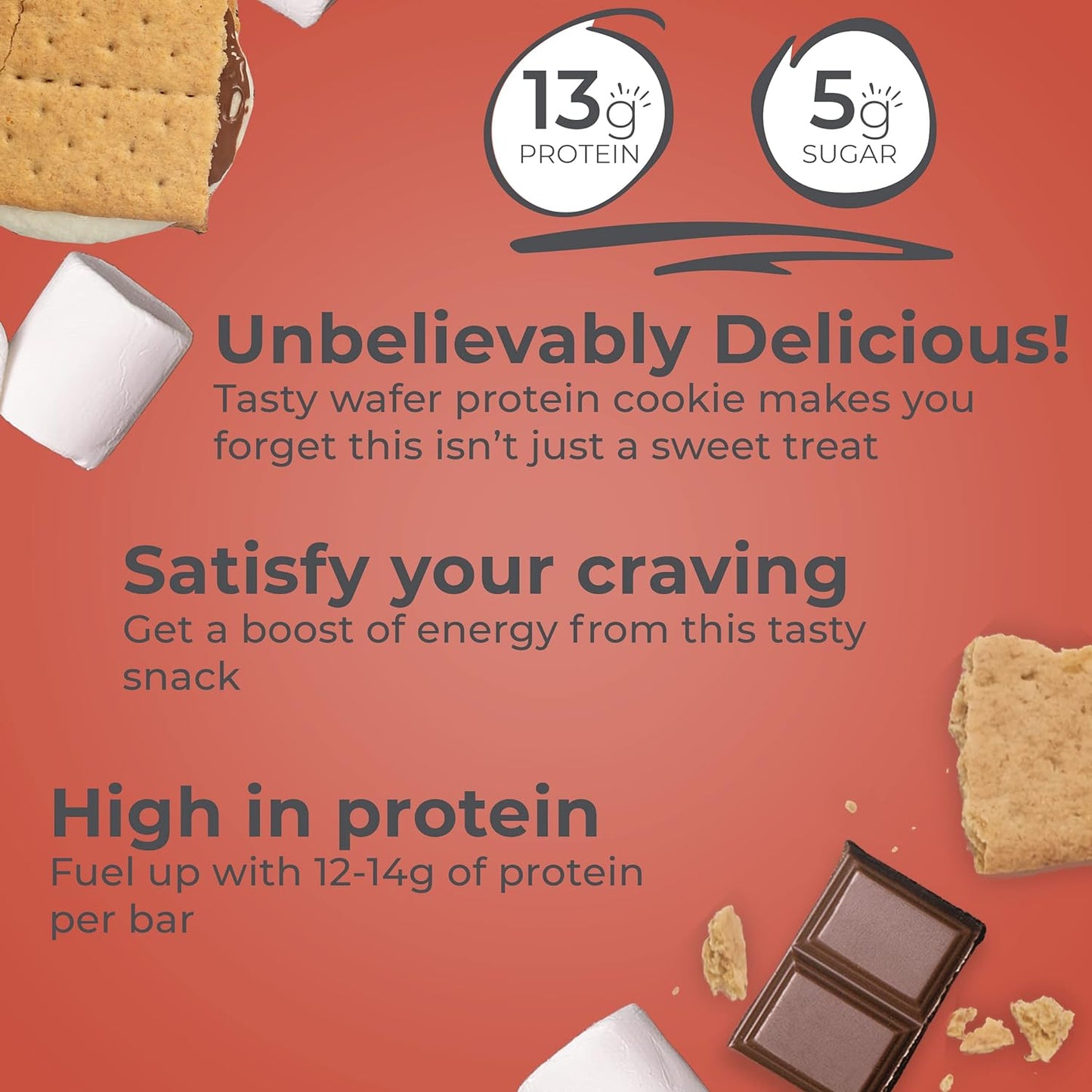 Power Crunch - Protein Wafer Bars, High Protein (13g) Snacks, Low Sugar, Delicious Taste - S'Mores (12 Bars)