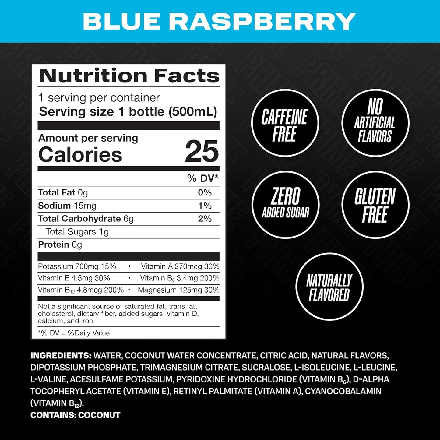 PRIME Hydration - Sports Drink, Electrolyte Enhanced, 250mg BCAAs, B Vitamins, Antioxidants - Tropical Punch, Lemon Lime, Blue Raspberry - Mix Flavors Variety Pack, (15) x 16.9oz Bottles