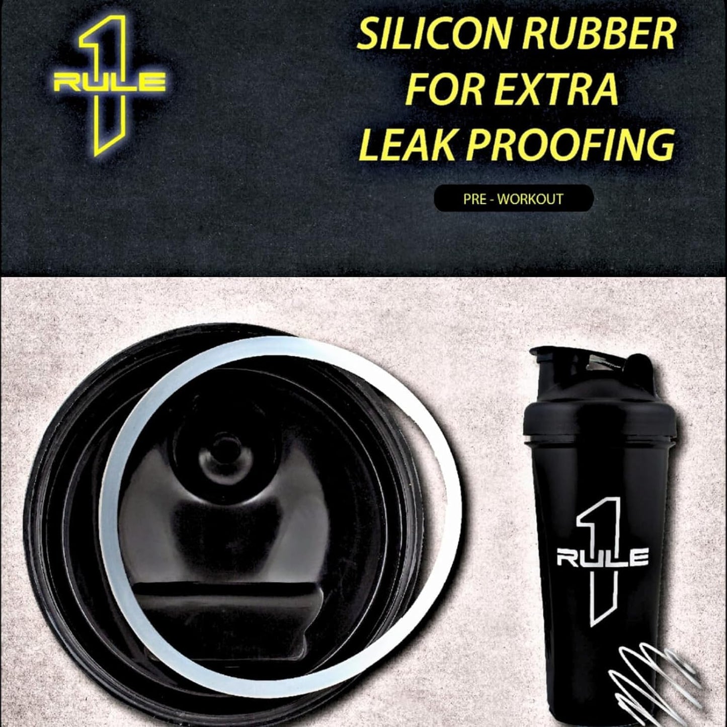 RULE 1 (R1) Proteins - Premium Shaker Bottle - 100% BPA FREE, Leakproof With Whisking Spring, Ideal For Protein, Pre & Post Workout Drinks - Black, 25oz (700ml)