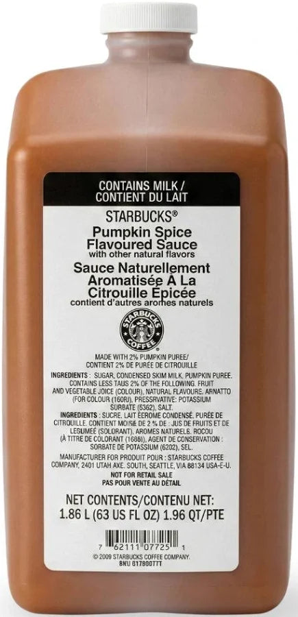 Starbucks - Pumpkin Spice Flavoring Sauce - Coffee, Dessert, Frappuccino - 63 oz
