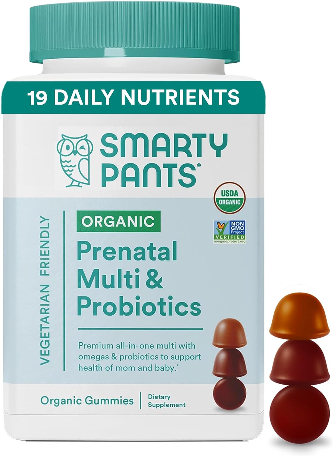 SmartyPants Organic Prenatal Vitamins for Women, Multivitamin Gummies: Probiotics, Biotin, Methylfolate, Omega 3 (ALA), Vitamin D3, C, Vitamin B12, B6, A, K2 & Zinc, Choline, 120 Count (30 Day Supply)