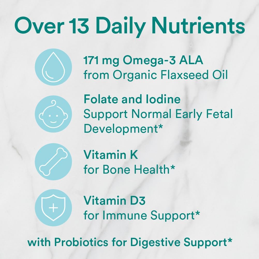 SmartyPants Organic Prenatal Vitamins for Women, Multivitamin Gummies: Probiotics, Biotin, Methylfolate, Omega 3 (ALA), Vitamin D3, C, Vitamin B12, B6, A, K2 & Zinc, Choline, 120 Count (30 Day Supply)