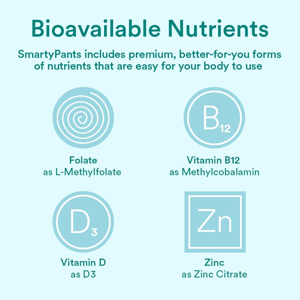 SmartyPants Organic Prenatal Vitamins for Women, Multivitamin Gummies: Probiotics, Biotin, Methylfolate, Omega 3 (ALA), Vitamin D3, C, Vitamin B12, B6, A, K2 & Zinc, Choline, 120 Count (30 Day Supply)