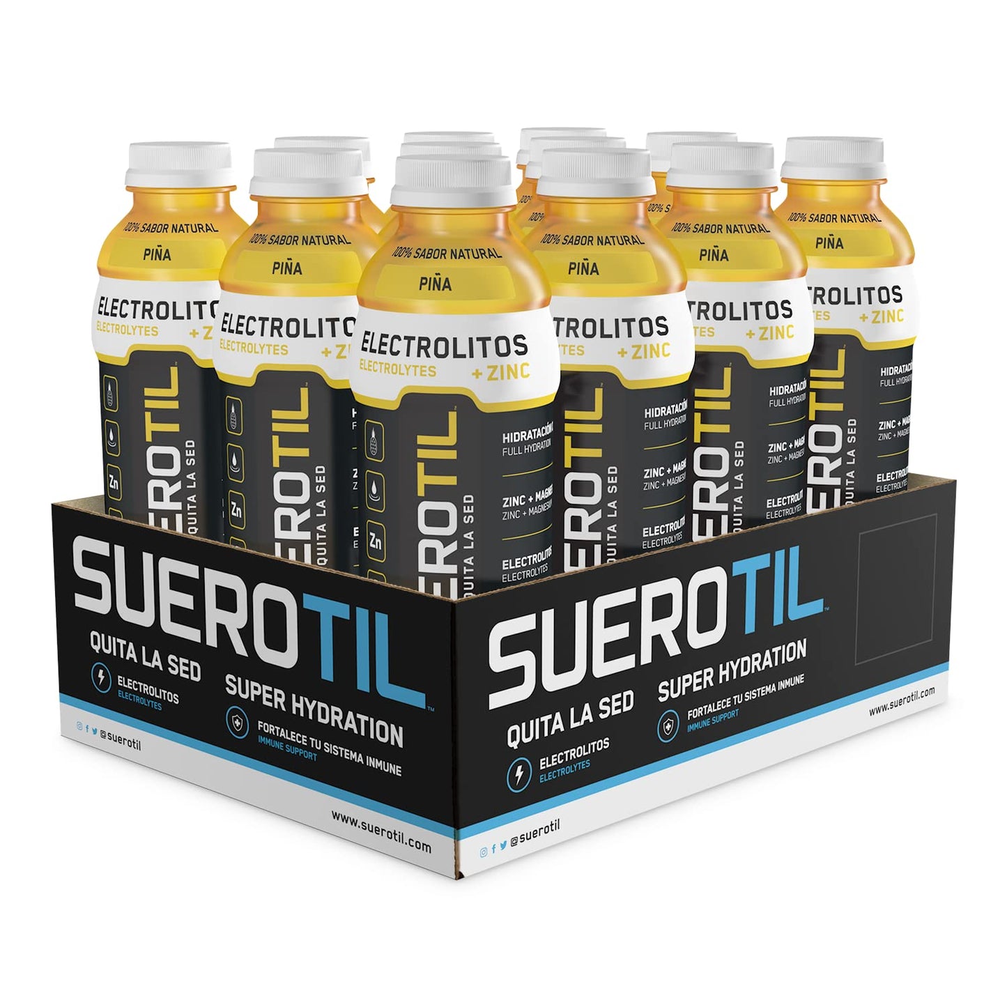 Suerotil - Sugar-Free Full Hydration Beverage, Electrolytes & Zinc, Immune Support - Pineapple, 20oz Bottles (12-Pack)