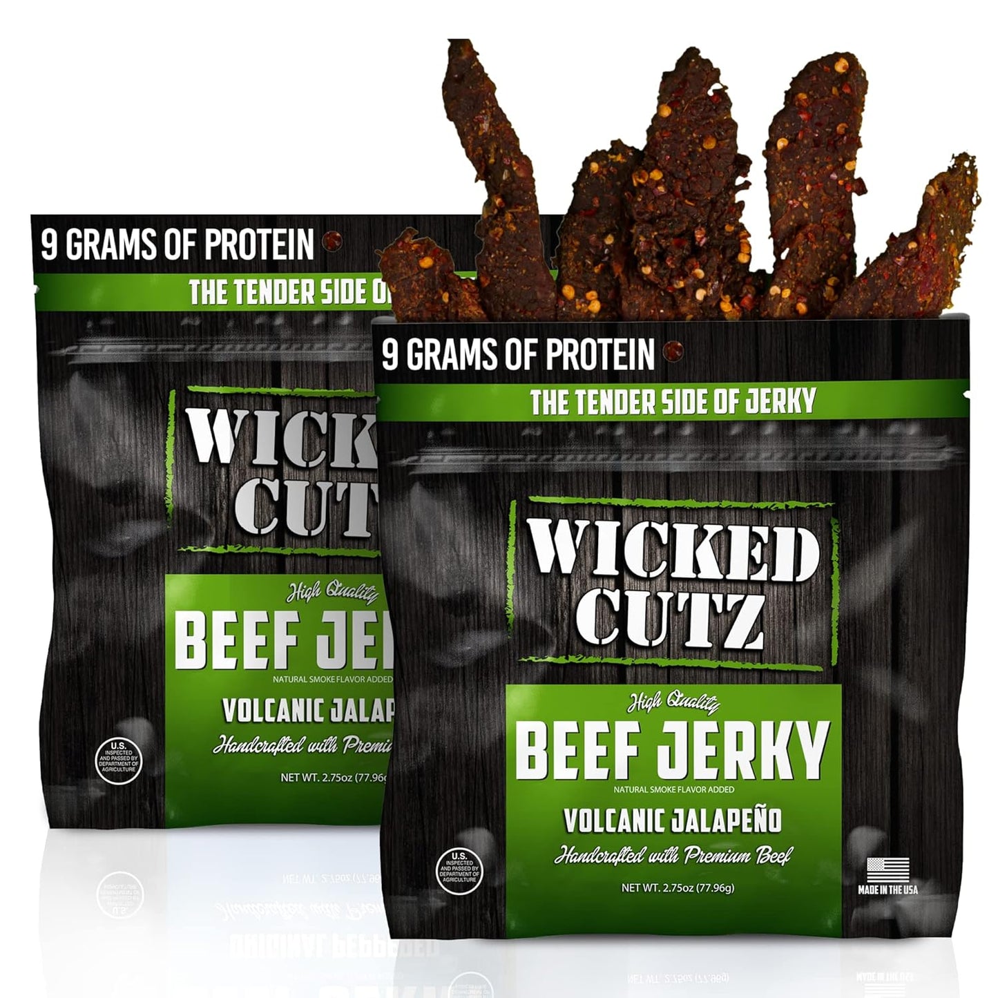 Wicked Cutz - Volcanic Jalapeno Spicy Beef Jerky Tender, Flavorful, Easy to Chew Premium Jerky with 27g Protein Per Bag Carnivore Diet Snacks, Made with Fresh Jalapeno Peppers (2 Bags)