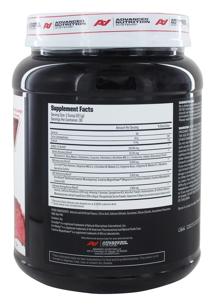 Advanced Nutrition Systems - SURGE 2.0 - Premium Pre-Workout Energy Powder - Pineapple, 663g