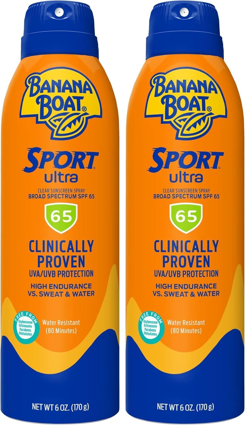 Banana Boat Sport Ultra SPF 65 Sunscreen Spray, 6oz | Spray Sunscreen SPF 65, Oxybenzone-Free, Water Resistant, 6oz (Pack of 2)