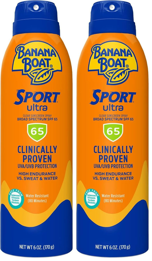 Banana Boat Sport Ultra SPF 65 Sunscreen Spray, 6oz | Spray Sunscreen SPF 65, Oxybenzone-Free, Water Resistant, 6oz (Pack of 2)
