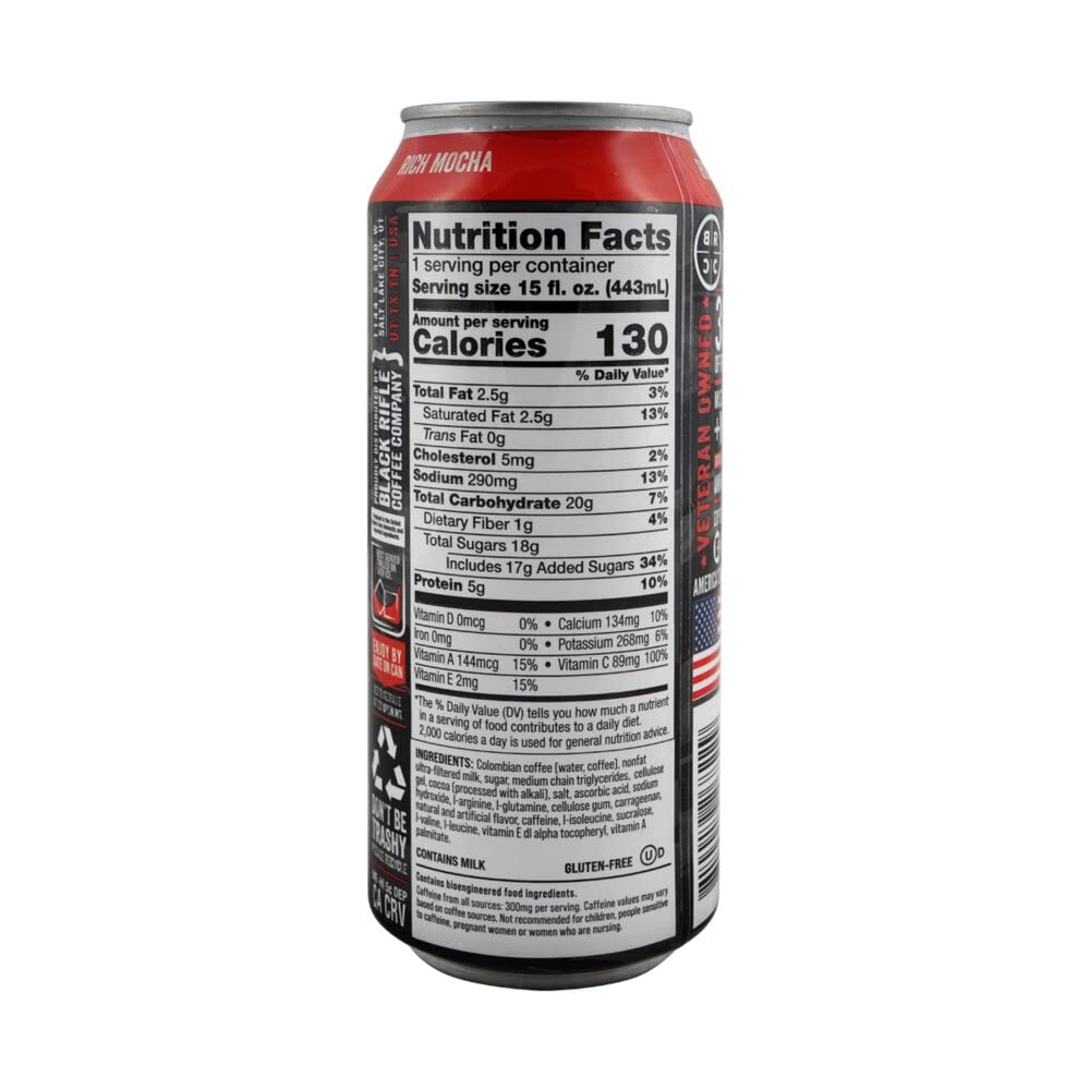 Black Rifle Coffee Company - 300mg Caffeine, Ready To Drink, 15oz Cans - Rich Mocha (Pack of 12)