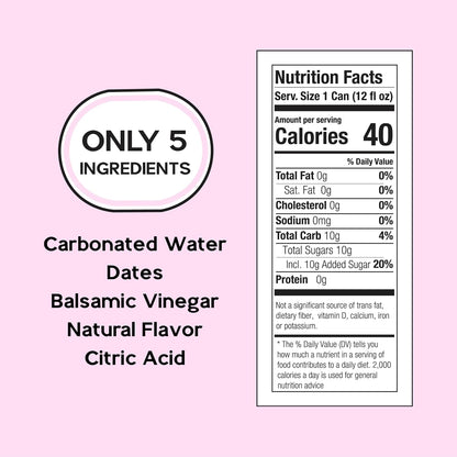 BOLLA Strawberry Sparkling Wellness Soda Naturally sweetened with dates - Crafted with balsamic vinegar - 5 simple ingredients - Low calorie - Antioxidant-rich - No added sugar - 12 FL OZ x 12 pack
