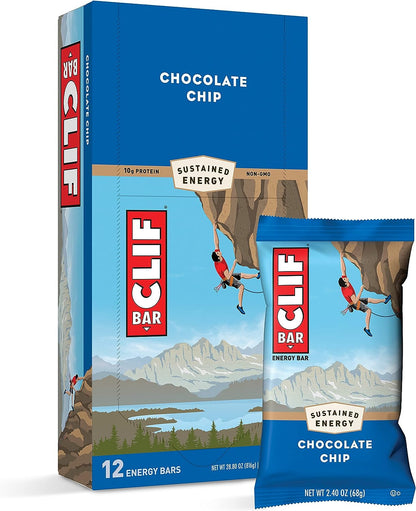 Clif Energy Bars - Made with Organic Oats - 10g Protein - Non-GMO - Plant Based - Chocolate Chip, (12) Bars