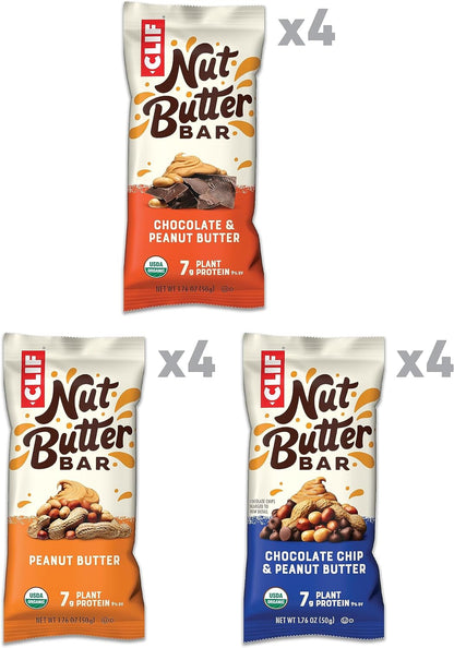 CLIF Nut Butter Bar - Organic Snack Bars - Variety Pack - Organic - Plant Protein - Non-GMO (1.76 Ounce Protein Snack Bars, 12 Count)