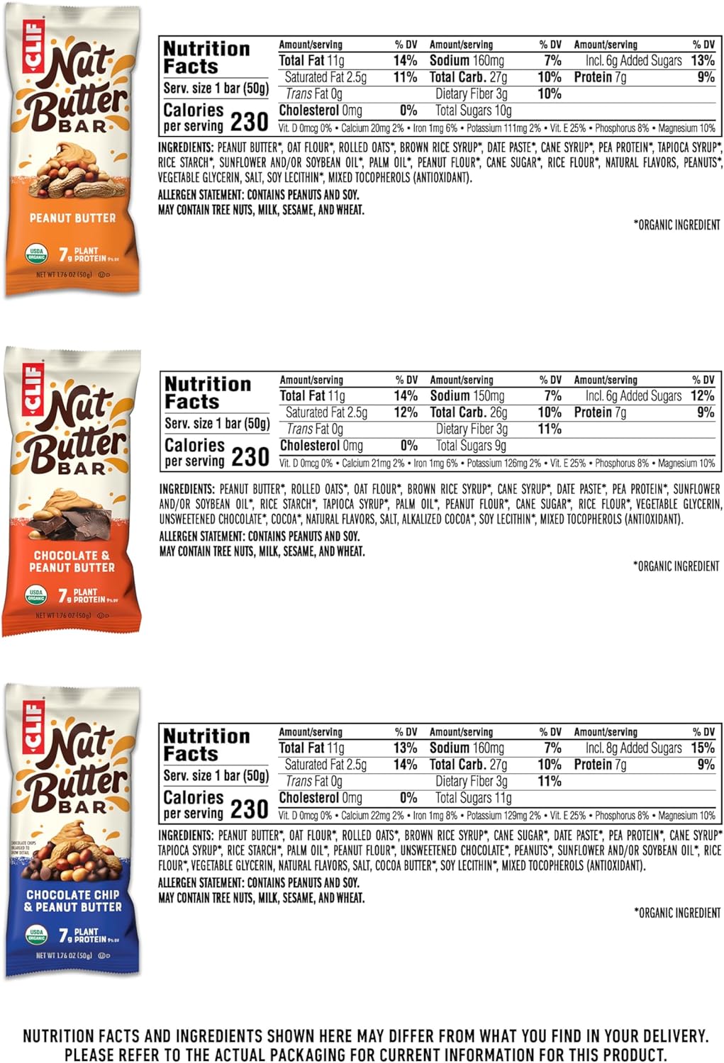 CLIF Nut Butter Bar - Peanut Butter Filled Energy Bars, Non-GMO, USDA Organic, Plant Based, Low Glycemic - Variety Pack (12 Bars)