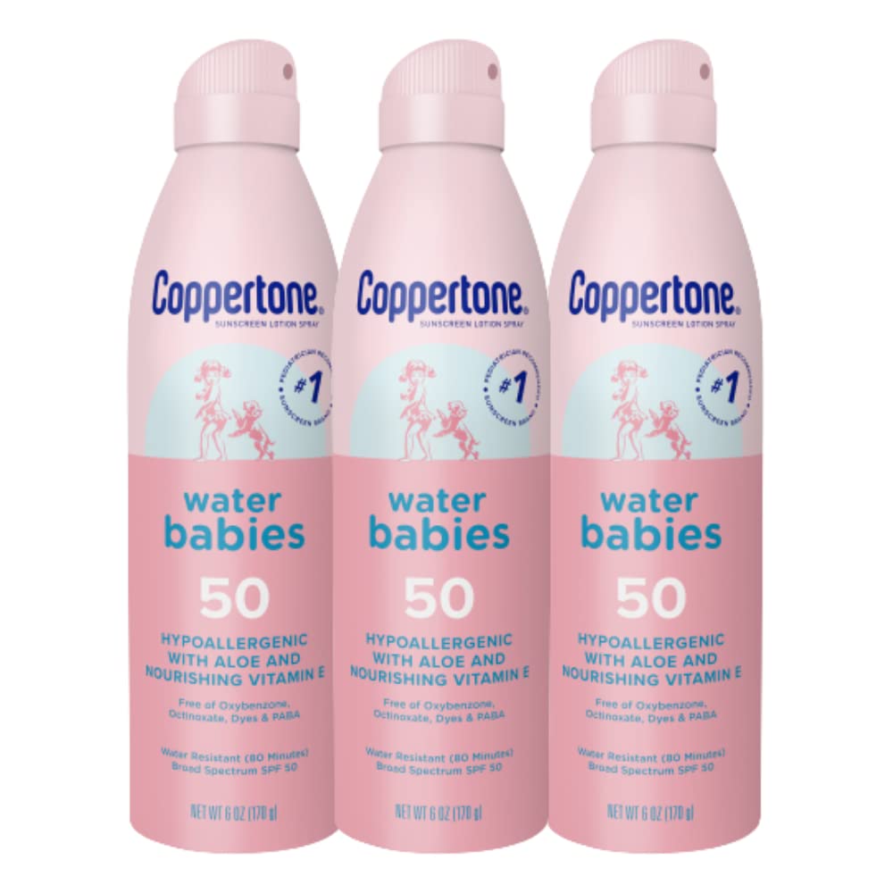 Coppertone Water Babies - Baby Sunscreen Spray SPF 50, Spray On Sunscreen for Babies, Water Resistant, 6 Oz (Pack of 3)