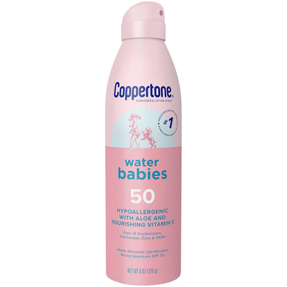 Coppertone Water Babies - Baby Sunscreen Spray SPF 50, Spray On Sunscreen for Babies, Water Resistant, 6 Oz (Pack of 3)