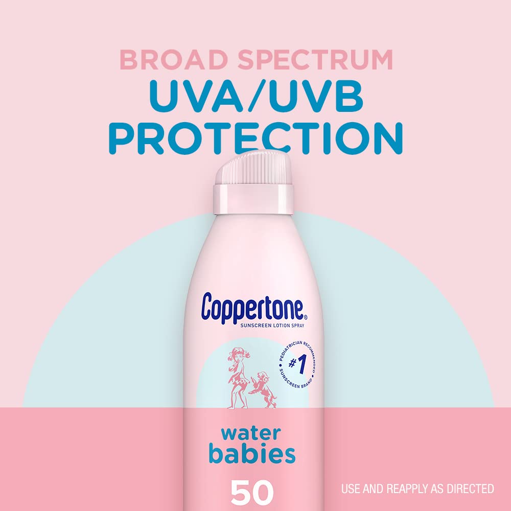 Coppertone Water Babies - Baby Sunscreen Spray SPF 50, Spray On Sunscreen for Babies, Water Resistant, 6 Oz (Pack of 3)