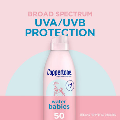 Coppertone Water Babies - Baby Sunscreen Spray SPF 50, Spray On Sunscreen for Babies, Water Resistant, 6 Oz (Pack of 3)