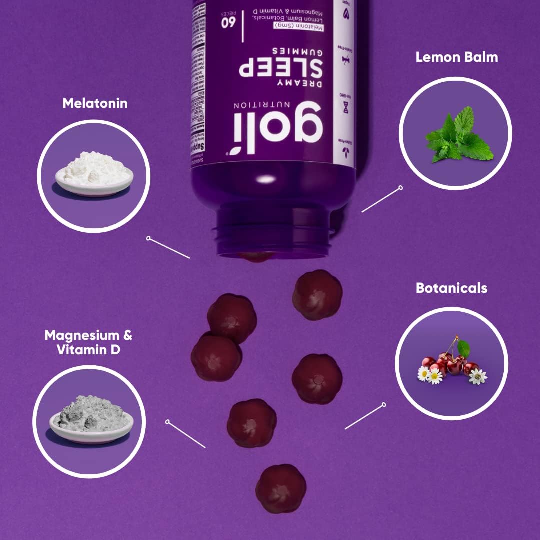 GOLI - DREAMY SLEEP - Melatonin, Lemon Balm Extract, Magnesium, Vitamin D - Gluten Free, Non-GMO, Vegan - (120) Gummies