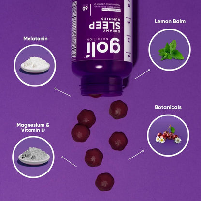 GOLI - DREAMY SLEEP - Melatonin, Lemon Balm Extract, Magnesium, Vitamin D - Gluten Free, Non-GMO, Vegan - (120) Gummies