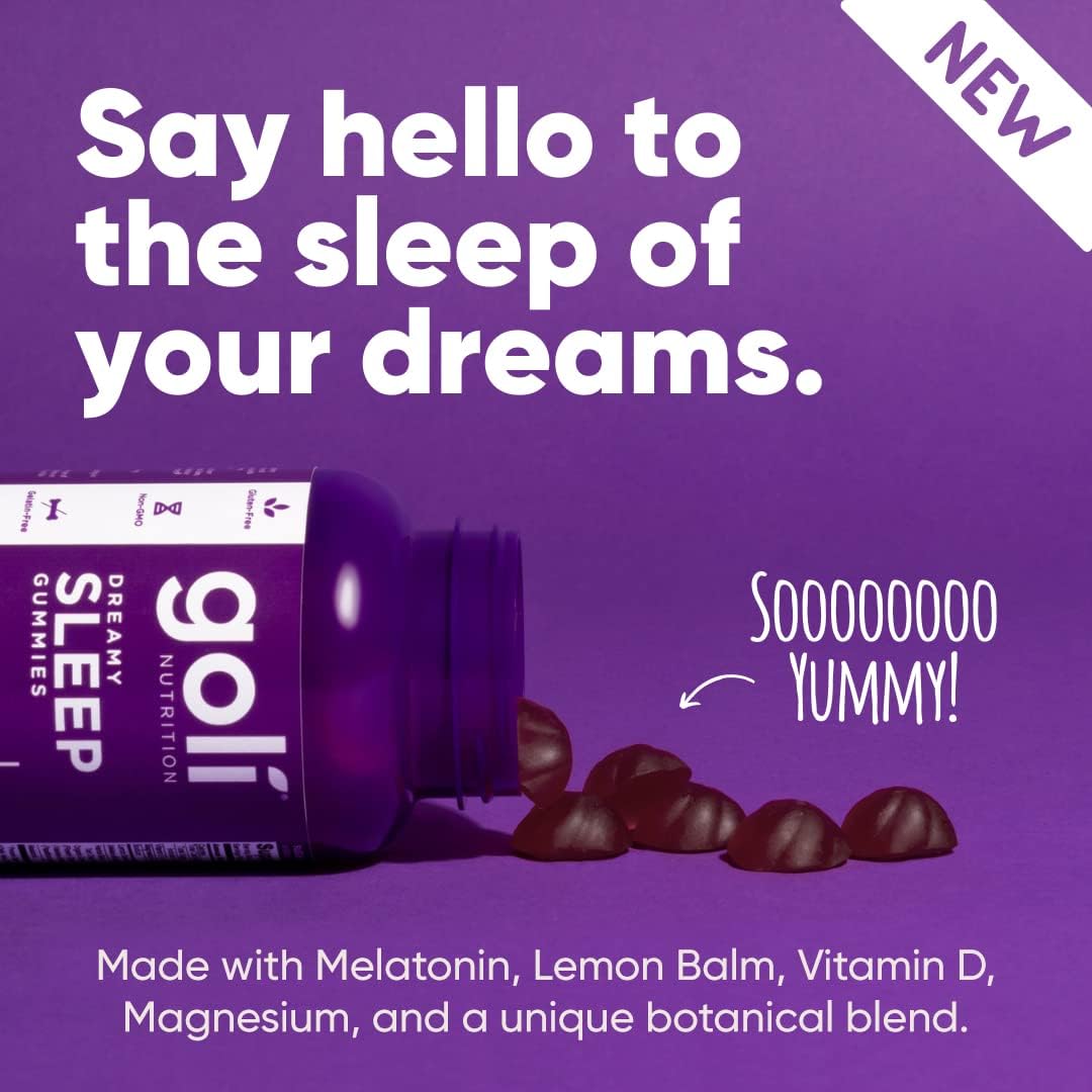 GOLI - DREAMY SLEEP - Melatonin, Lemon Balm Extract, Magnesium, Vitamin D - Gluten Free, Non-GMO, Vegan - (120) Gummies