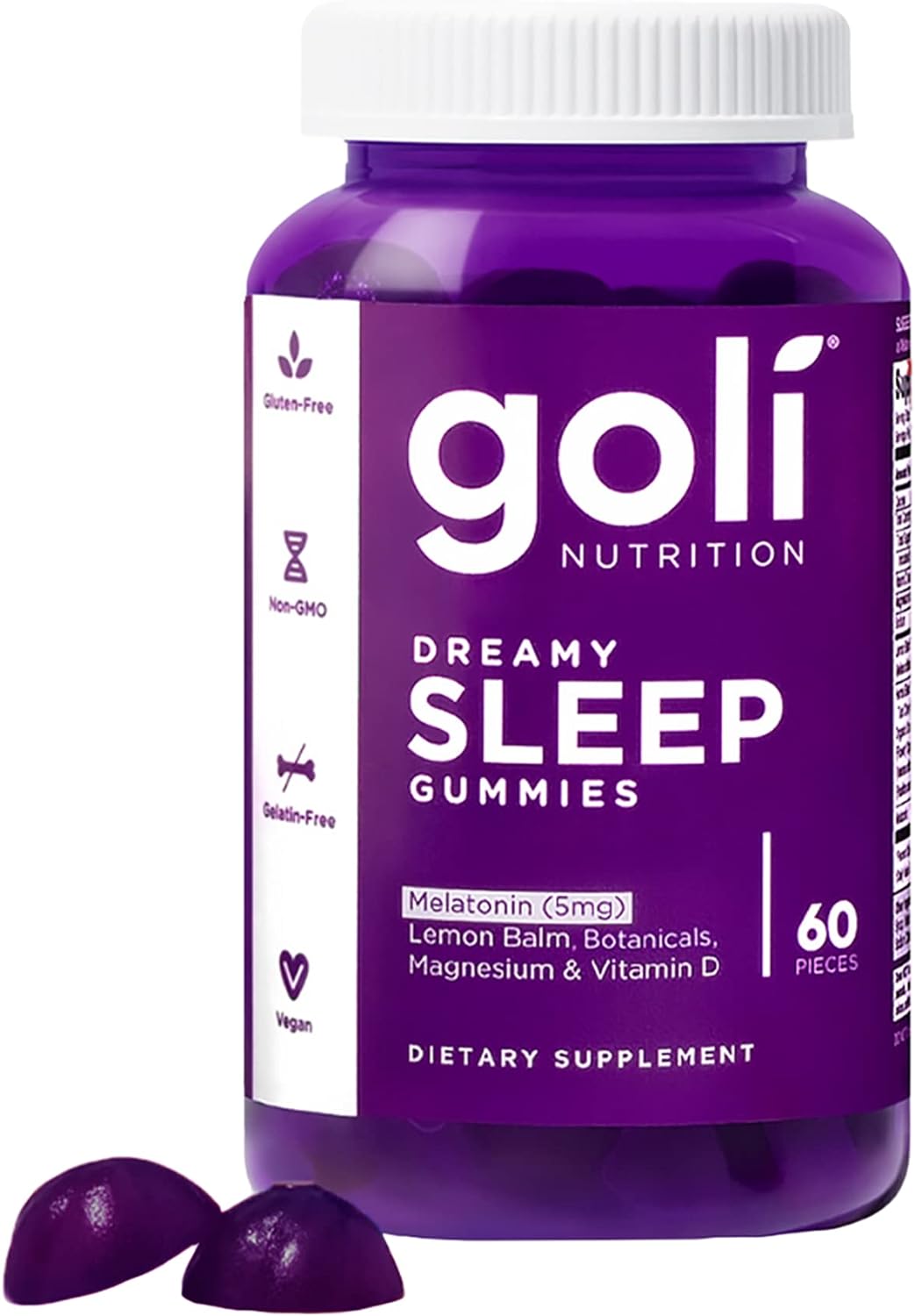 GOLI - DREAMY SLEEP - Melatonin, Lemon Balm Extract, Magnesium, Vitamin D - Gluten Free, Non-GMO, Vegan - (120) Gummies