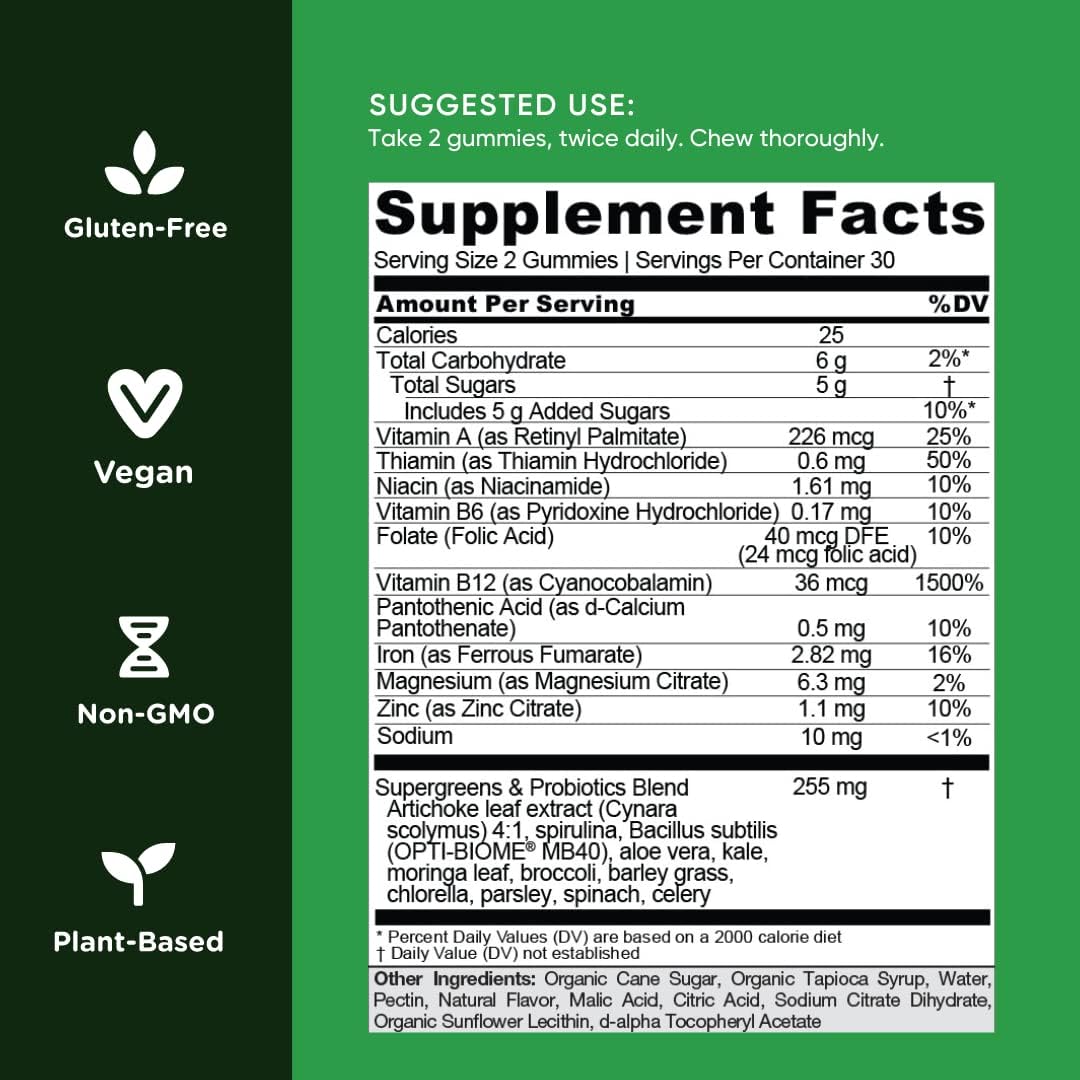 GOLI - SuperGreen Vitamin Gummy - Vitamins, Minerals, Vegan -  (60) Gummies