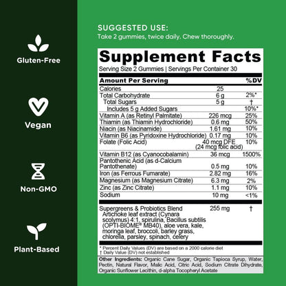 GOLI - SuperGreen Vitamin Gummy - Vitamins, Minerals, Vegan -  (60) Gummies