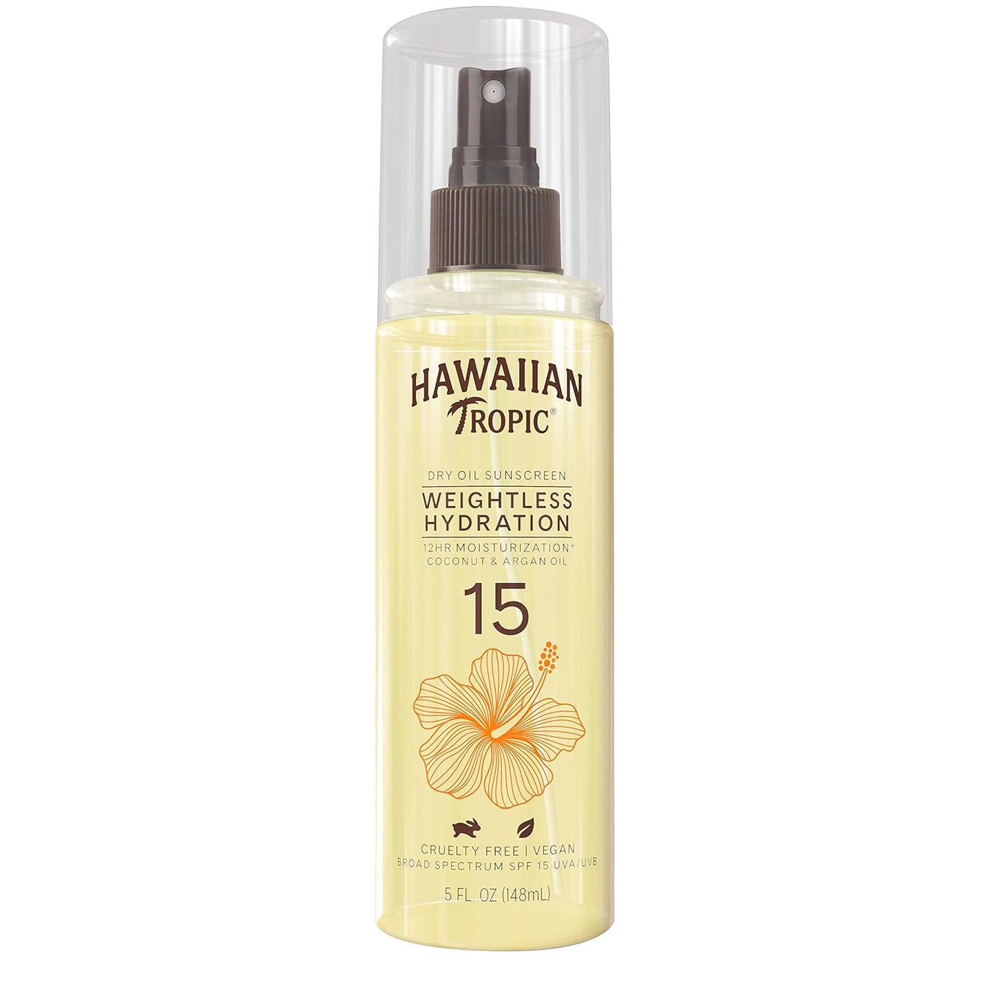 Hawaiian Tropic Weightless Hydration Dry Oil Sunscreen Spray SPF 15, 5oz | Sunscreen Oil Mist, SPF 15 Sunblock Spray, Oxybenzone-Free, 5oz