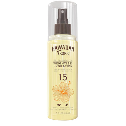 Hawaiian Tropic Weightless Hydration Dry Oil Sunscreen Spray SPF 15, 5oz | Sunscreen Oil Mist, SPF 15 Sunblock Spray, Oxybenzone-Free, 5oz