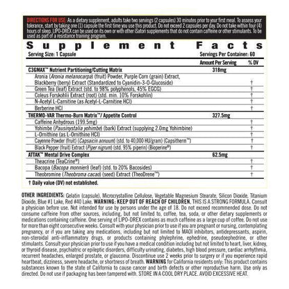 iSatori Lipo-Drex Fat Loss Thermogenic Formula - Focus Blend - Fast Acting Total Body Fat Burner Weight Loss Muscle Maintenance and Appetite Suppressant for Men and Women - 60 Capsules