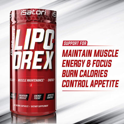 iSatori Lipo-Drex Fat Loss Thermogenic Formula - Focus Blend - Fast Acting Total Body Fat Burner Weight Loss Muscle Maintenance and Appetite Suppressant for Men and Women - 60 Capsules