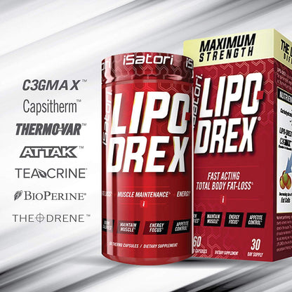 iSatori Lipo-Drex Fat Loss Thermogenic Formula - Focus Blend - Fast Acting Total Body Fat Burner Weight Loss Muscle Maintenance and Appetite Suppressant for Men and Women - 60 Capsules
