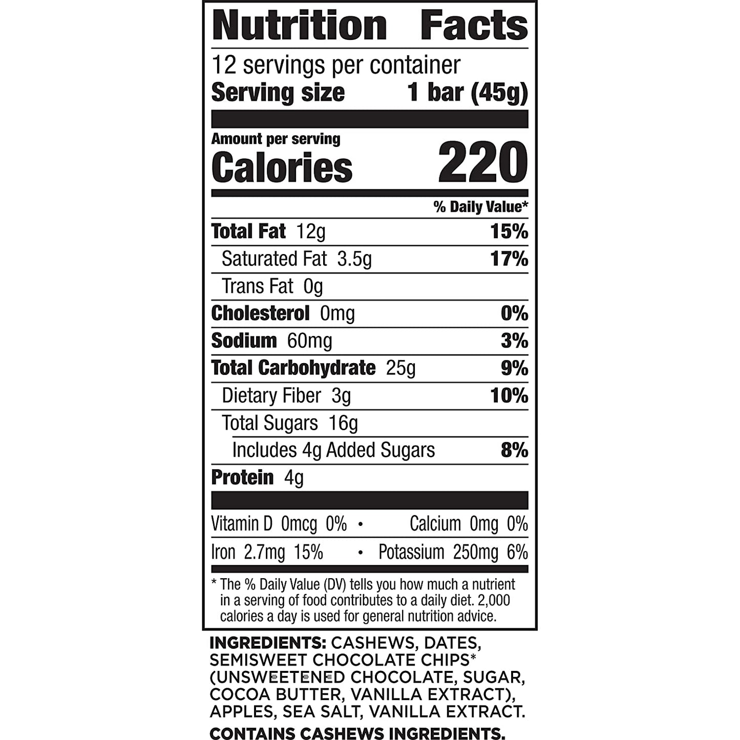 Larabar - Plant Based, Gluten Freen, Vegan - Chocolate Chip Cookie Dough, 16 Bars