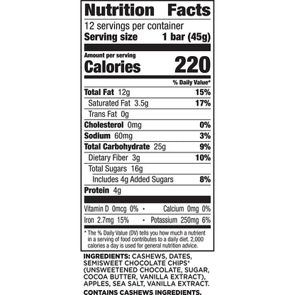 Larabar - Plant Based, Gluten Freen, Vegan - Chocolate Chip Cookie Dough, 16 Bars