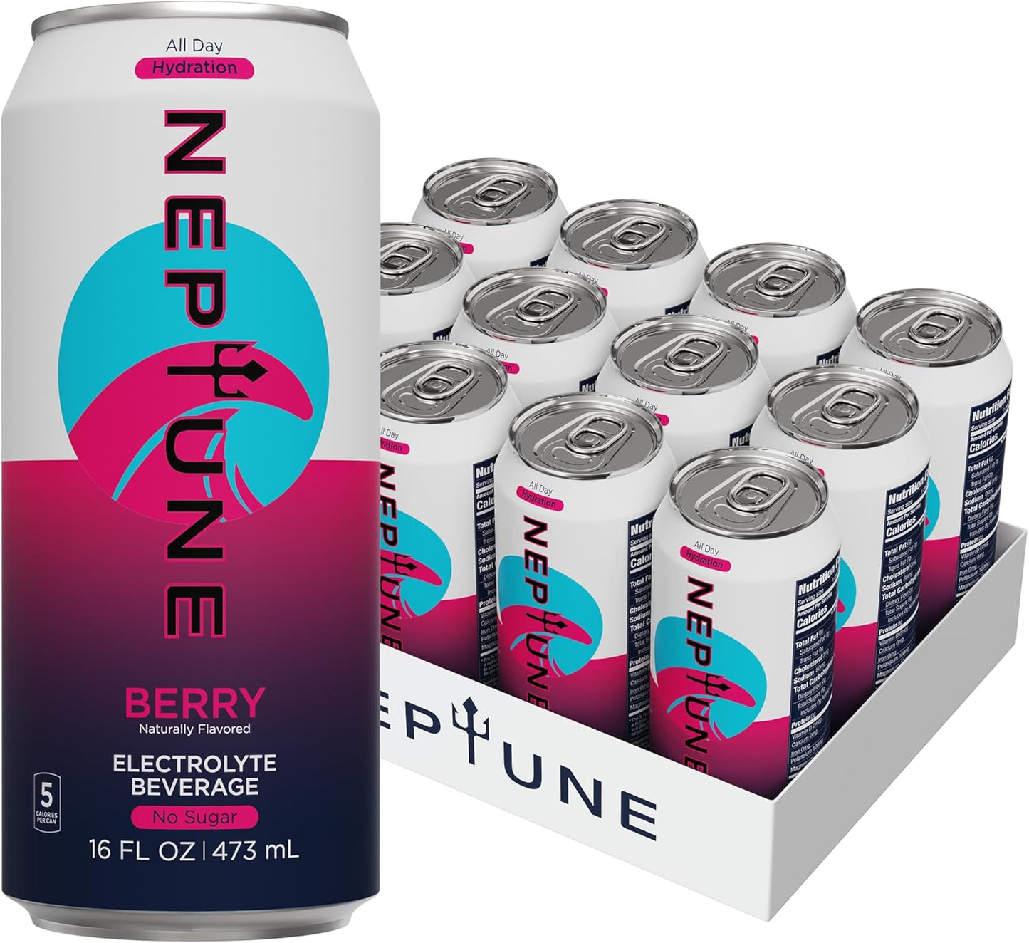 Neptune Sugar Free Electrolyte Drink, Naturally Flavored Water with Electrolytes for Daily Hydration, Pre or Post Workout, Fitness, Low Calorie Non Carbonated Electrolyte Water, 16oz Cans - Berry (12-Pack)