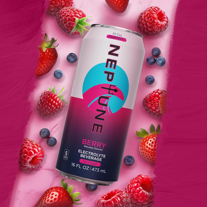 Neptune Sugar Free Electrolyte Drink, Naturally Flavored Water with Electrolytes for Daily Hydration, Pre or Post Workout, Fitness, Low Calorie Non Carbonated Electrolyte Water, 16oz Cans - Berry (12-Pack)