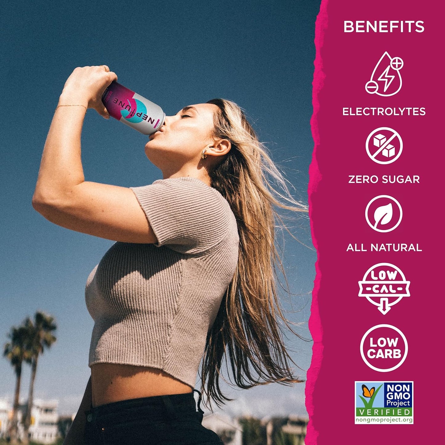 Neptune Sugar Free Electrolyte Drink, Naturally Flavored Water with Electrolytes for Daily Hydration, Pre or Post Workout, Fitness, Low Calorie Non Carbonated Electrolyte Water, 16oz Cans - Berry (12-Pack)