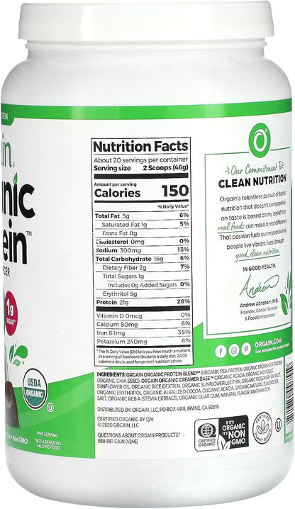 ORGAIN - Organic Protein Powde - Plant Based, Vegan, 21g Protein - Chocolate Coconut, 2.03 LBS (920 g)
